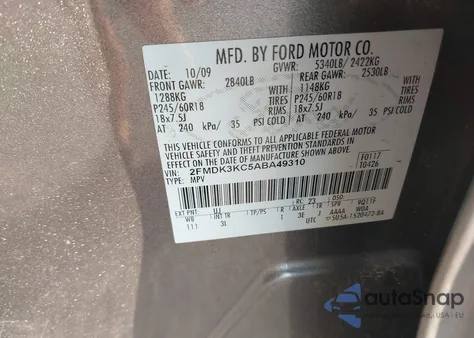 2010 Ford Edge Limited from USA, damaged, VIN 2FMDK3KC5ABA49310